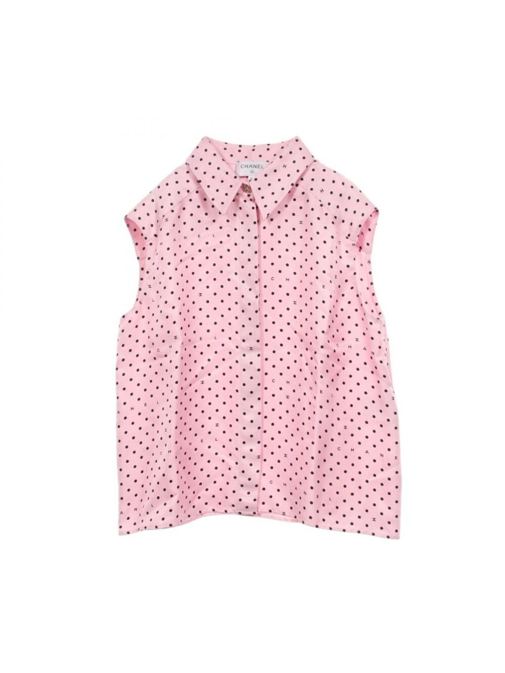 Chanel Blouse CC Logo Dot Sleeveless Silk